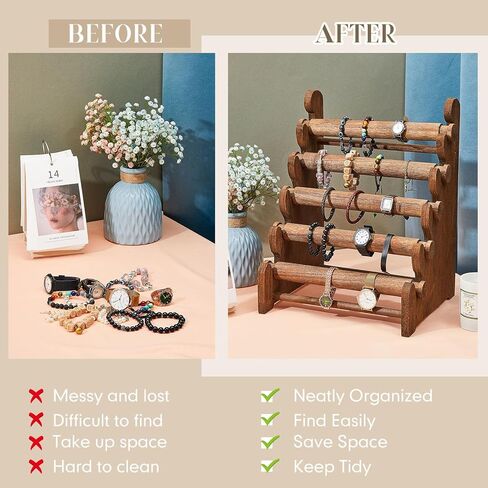جوكسيكا قطعتان من حامل وعرض الاساور من 5 طبقات، حامل اساور خشبي لعرض الاساور لبيع وتنظيم الاساور والمجوهرات والساعات ومتجر العرض والتخزين المنزلي in Kuwait