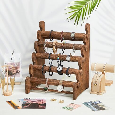 جوكسيكا قطعتان من حامل وعرض الاساور من 5 طبقات، حامل اساور خشبي لعرض الاساور لبيع وتنظيم الاساور والمجوهرات والساعات ومتجر العرض والتخزين المنزلي in Kuwait
