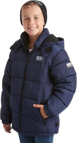 معطف شتوي ثقيل الوزن للأولاد من DKNY - سترة تزلج مبطنة بالصوف معزولة مقاومة للماء مع قبعة in Kuwait