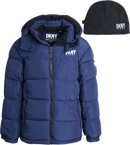 معطف شتوي ثقيل الوزن للأولاد من DKNY - سترة تزلج مبطنة بالصوف معزولة مقاومة للماء مع قبعة in Kuwait