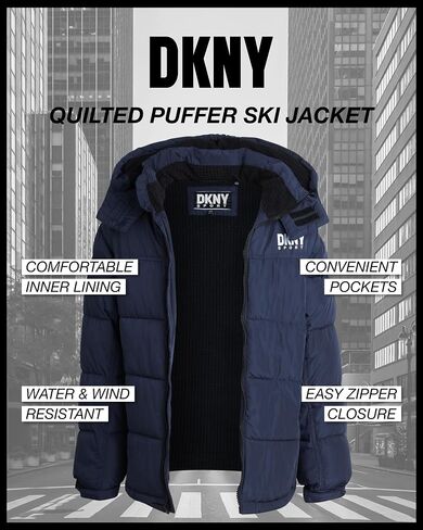 معطف شتوي ثقيل الوزن للأولاد من DKNY - سترة تزلج مبطنة بالصوف معزولة مقاومة للماء مع قبعة in Kuwait