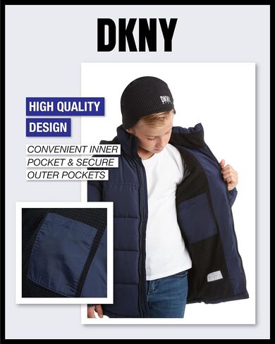 معطف شتوي ثقيل الوزن للأولاد من DKNY - سترة تزلج مبطنة بالصوف معزولة مقاومة للماء مع قبعة in Kuwait