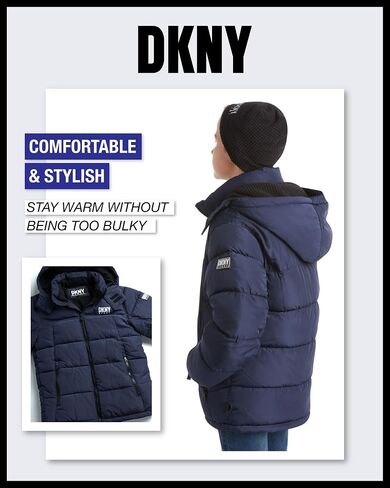معطف شتوي ثقيل الوزن للأولاد من DKNY - سترة تزلج مبطنة بالصوف معزولة مقاومة للماء مع قبعة in Kuwait