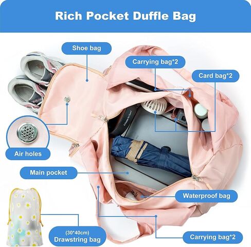 حقيبة رياضية للصالة الرياضية للنساء والرجال، حقيبة سفر ليلية لعطلة نهاية الأسبوع باللون الأسود للنساء تناسب كمبيوتر محمول مقاس 13.3 بوصة، حقيبة من القماش الخشن مقاومة للماء مع حجرة للأحذية وجيب مبلل للطائرة واليوجا والسباحة. in Kuwait