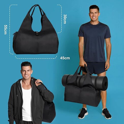 حقيبة رياضية للصالة الرياضية للنساء والرجال، حقيبة سفر ليلية لعطلة نهاية الأسبوع باللون الأسود للنساء تناسب كمبيوتر محمول مقاس 13.3 بوصة، حقيبة من القماش الخشن مقاومة للماء مع حجرة للأحذية وجيب مبلل للطائرة واليوجا والسباحة. in Kuwait