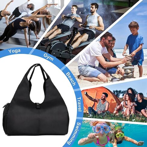 حقيبة رياضية للصالة الرياضية للنساء والرجال، حقيبة سفر ليلية لعطلة نهاية الأسبوع باللون الأسود للنساء تناسب كمبيوتر محمول مقاس 13.3 بوصة، حقيبة من القماش الخشن مقاومة للماء مع حجرة للأحذية وجيب مبلل للطائرة واليوجا والسباحة. in Kuwait
