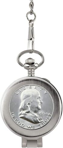 Coin Pocket Watch with Skeleton Movement | Silver Franklin Half Dollar | Genuine U.S. Coin | Sweeping Second Hand, Magnifying Glass | Silvertone Case | Certificate of Authenticity in Saudi Arabia