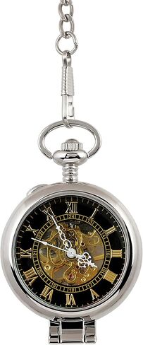 Coin Pocket Watch with Skeleton Movement | Silver Franklin Half Dollar | Genuine U.S. Coin | Sweeping Second Hand, Magnifying Glass | Silvertone Case | Certificate of Authenticity in Saudi Arabia