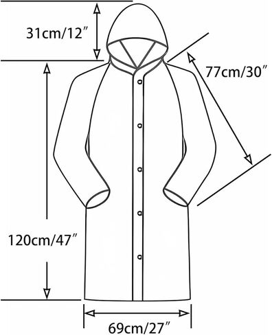 معاطف مطر للبالغين قابلة لاعادة الاستخدام من انفو، معاطف مطر شفافة من مادة ايفا مع غطاء راس واكمام، معاطف مطر محمولة للانشطة الخارجية والطوارئ in Kuwait