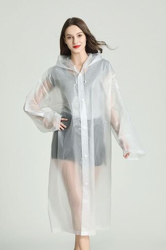 معاطف مطر للبالغين قابلة لاعادة الاستخدام من انفو، معاطف مطر شفافة من مادة ايفا مع غطاء راس واكمام، معاطف مطر محمولة للانشطة الخارجية والطوارئ in Kuwait