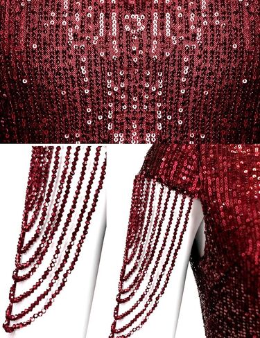 meilun Women's V Neck Sequin Formal Dress Fringe Bead Sleeve Evening Party Maxi Dress in Kuwait