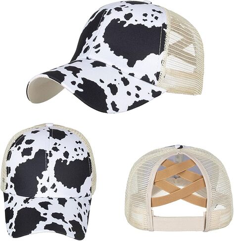 Womens Cow Print Baseball Cap Unisex Adjustable Baseball Hat Casual Cotton Sun Hats for Teen Girls in Kuwait