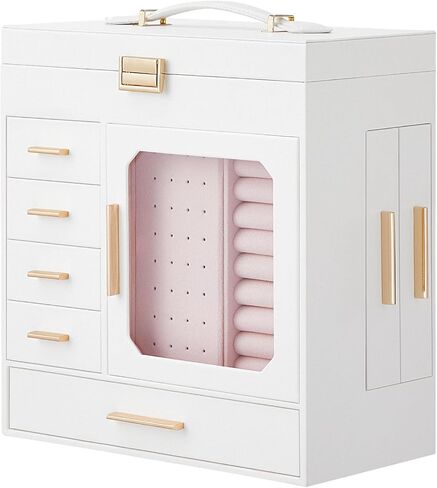 HOOBRO Jewelry Box with Mirror, Jewelry Organizer Box with Capacious Storage Space, Jewelry Holder Organizer, Hand-Held Jewelry Case, Glass Cover, Modern Style, Black and Light Gold BK06JB04G1 in Saudi Arabia