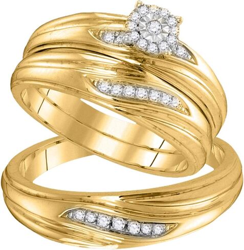 مجموعة خواتم زفاف من Jewels By Lux من الذهب الأصفر عيار 10 قيراط والألماس له هيرز متطابقة مع ثلاثي زفاف وخطوبة 1/5 قيراط in Saudi Arabia