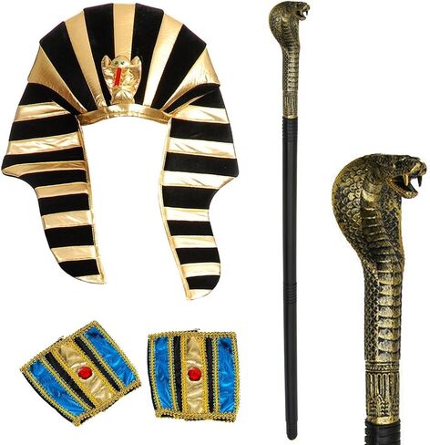 Tigerdoe Egyptian Costume - 3 Pc Set - Pharaoh Hat, Cuffs, Cobra King Cane - Pharaoh Costume in Saudi Arabia