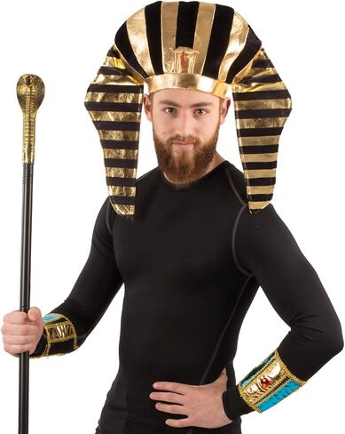Tigerdoe Egyptian Costume - 3 Pc Set - Pharaoh Hat, Cuffs, Cobra King Cane - Pharaoh Costume in Saudi Arabia