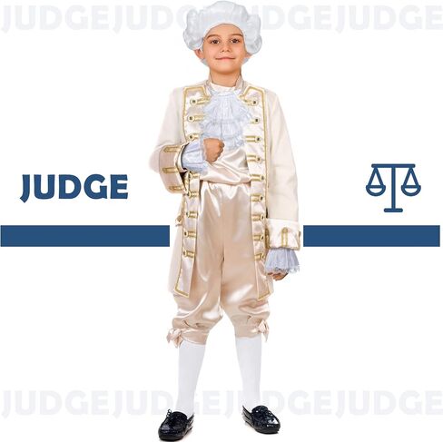 Funtery Halloween Colonial White Costume Set Colonial Unisex Lace Jabot Collar and Cuffs Historical Colonial Powdered Wig with Ponytail Knee White Knit Colonial Socks for Adults Children in Saudi Arabia