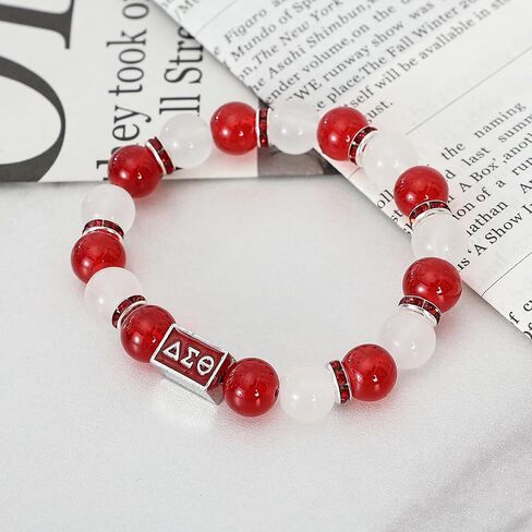Koop Delta Sorority Paraphernalia Bracelet for Womens 1913 Sorority Jewelry Faux Pearl Bracelet Beaded Bracelets with Gift Box in Saudi Arabia