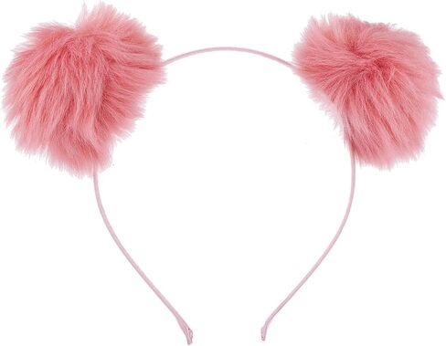 Lux Accessories Black Faux Fur Pom Pom Ball Cat Ear Panda Costume Puff Headband in Saudi Arabia