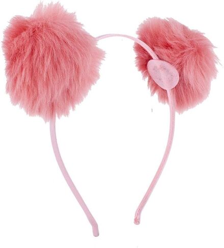 Lux Accessories Black Faux Fur Pom Pom Ball Cat Ear Panda Costume Puff Headband in Saudi Arabia