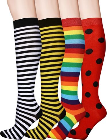 SATINIOR 4 Pairs Halloween Knee Socks Cosplay Rainbow Stripe Stockings for Halloween Girls Ladybug Bee Costume in Saudi Arabia