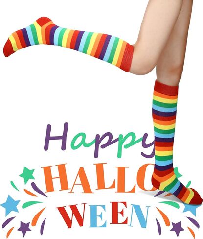 SATINIOR 4 Pairs Halloween Knee Socks Cosplay Rainbow Stripe Stockings for Halloween Girls Ladybug Bee Costume in Saudi Arabia