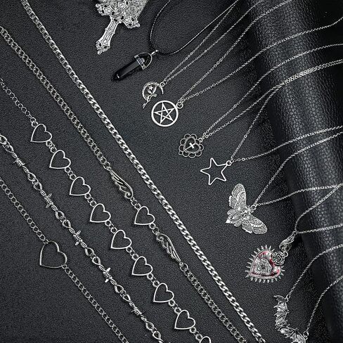 YIIISIIY 15 قطعة قلادة الجرونج مجموعة القوطية Y2k مجوهرات اكسسوارات القلائد القوطي الصليب الجنية الملاك القلب الجناح سلسلة المختنق قلادة للنساء الفتيات in Kuwait