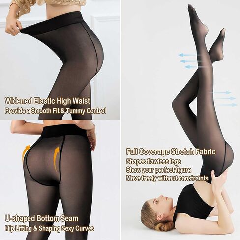 كيه سيليوب بناطيل ضيقة مبطنة بالصوف للنساء، جوارب شتوية دافئة عالية الخصر غير شفافة حرارية للنساء، جوارب طويلة من الصوف الناعم in Kuwait