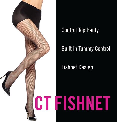 HUE Women's Fishnet Tights with Control Top, Black - 2 Pair Pack, 2 in Saudi Arabia