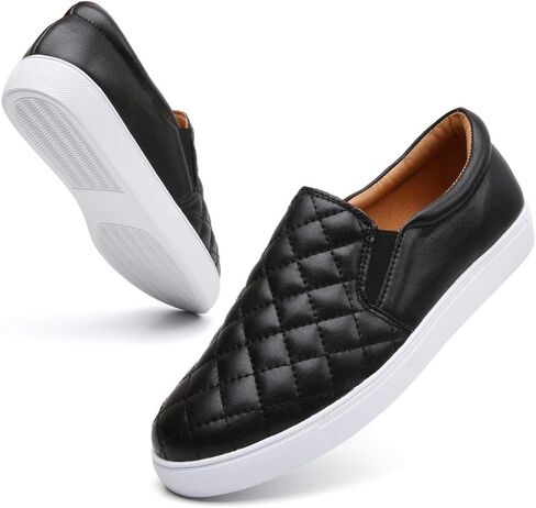 VOCNTVY Loafers for Women Quilted Slip On Shoes Casual Fashion Sneakers | Non-Slip TPR Sole, Faux Leather Upper, Memory Foam Insole, Blister-Free Heel, All Day Walking Comfort for Daily Work Wear in Kuwait