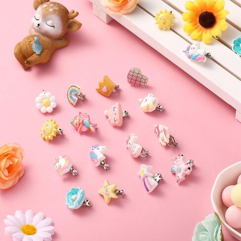 16 Pairs Clip on Earrings for Girls Stud Earrings Set Kid Earrings Kids Jewelry for Girls Party Favor Kids Princess Play in Saudi Arabia