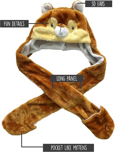 قبعة بغطاء رأس على شكل حيوانات من Sister Novelties للأطفال والكبار مقاس واحد، قبعة على شكل حيوانات مع قفازات in Kuwait