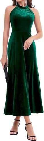 Bbonlinedress Halter Velvet Maxi Cocktail Formal Wedding Guest Women Evening Prom Bridesmaid Sleeveless Dress in Saudi Arabia
