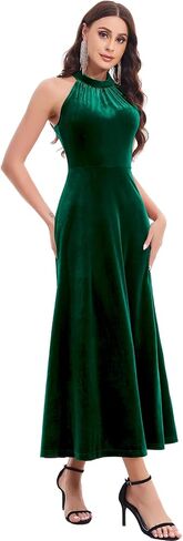 Bbonlinedress Halter Velvet Maxi Cocktail Formal Wedding Guest Women Evening Prom Bridesmaid Sleeveless Dress in Saudi Arabia