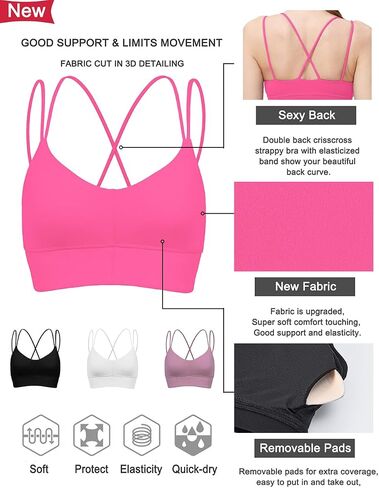 MotoRun Padded Strappy Sports Bras for Women Criss Cross Back Medium Support Workout Running Yoga Bra in Kuwait