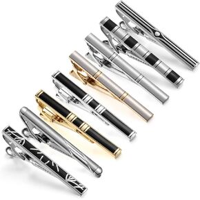 Wynameleri Classic Tie Bars Clips 8 PCS, Business Shirt Necktie Pin Pinch Clip Set for Men