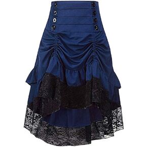 Sorrica Women's Steampunk Retro Gothic Vintage Ruffle High Low Gypsy Hippie Lace Party Skirt