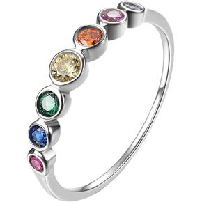 E 14K Gold Women Rings Rainbow Eternity Thumb Rings Band Wedding Rings Round AAA Cubic Zirconia CZ Rings Dainty Colorful Rings for Women in Saudi Arabia