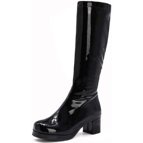 CELNEPHO Women's Fashion Knee High Boots, Round Toe Slim Chunky Mid Heel Platform Costume Mid Calf Go Go Boots For Christmas