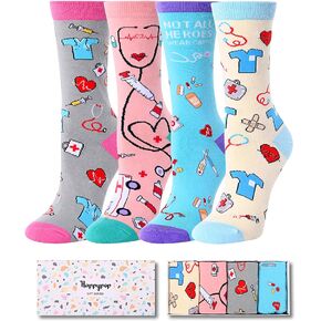 HAPPYPOP Funny Socks Nurse Doctor Teeth Dentist Socks, Novelty Gifts For Dental Assistant In 4 Pack