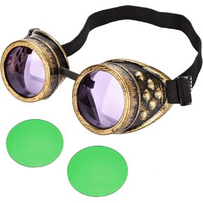 نظارات Steampunk SANGLE SOPFFY نظارات Steampunk نظارات كلاسيكية قابلة للتغيير عدسات ملونة ملحقات أزياء الهالوين
