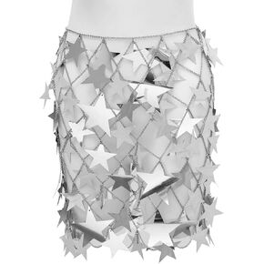 Aksod مثير الترتر انظر من خلال اللباس لامع ستار الجوف خارج تنورة الشاطئ بيكيني التستر الأزياء لذيذ ملابس السباحة سلسلة الجسم مجوهرات للنساء والفتيات (تنورة فضية) in Kuwait