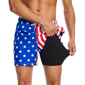 Aueyan Mens Swim Trunks 5.5 inch with Compression Liner Zipper Pockets,Quick Dry Swimsuit Trunks Funny Beach Board Shorts in Kuwait