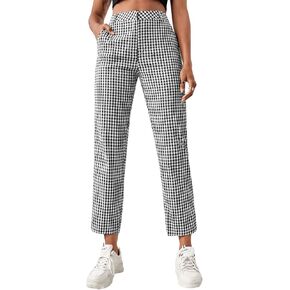 SweatyRocks Women's High Waisted Plaid Straight Leg Cropped Pants Gingham Trousers with Pockets