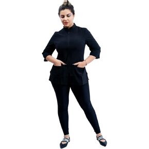 Top Scrubs for Women, Uniform for Spa, Black Esthetician Scrubs for Women 3/4 Sleeves.Stylist Jacket.Run Small
