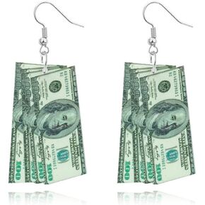 Dollar Sign Earrings for Women Girls Unique Funny Lightweight Acrylic Retro 100 Dollar Bill Money Symbol Simulated Paper Cash Dangle Drop Statement Earrings Jelwery Gifts