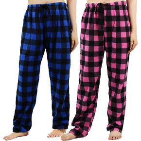 Christmas Pajama Pants for Women Fuzzy Pack Long Fleece Buffalo Plaid Pj Bottoms Soft Drawstring Lounge Sleepwear