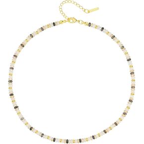 KissYan Boho Beaded Choker Necklace for Women, Gemstone Necklace Natural Stone Freshwater Pearl Surfer Necklace 14K Gold Plated Summer Beach Handmade Jewelry