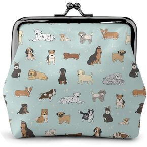 Puppy Doodles Women's Leather Coin Purse, Small Change Pouch with Kiss-Lock Clasp Closure Buckle Wallet for Girl Gift in Kuwait