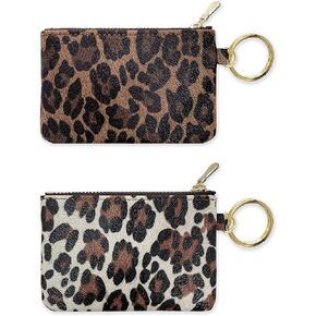 Heesch 2 حزمة محفظة صغيرة للعملات المعدنية الفهد تغيير المحفظة الصغيرة سستة الحقيبة المحفظة للنساء (الفهد والفهد العاجي) in Kuwait